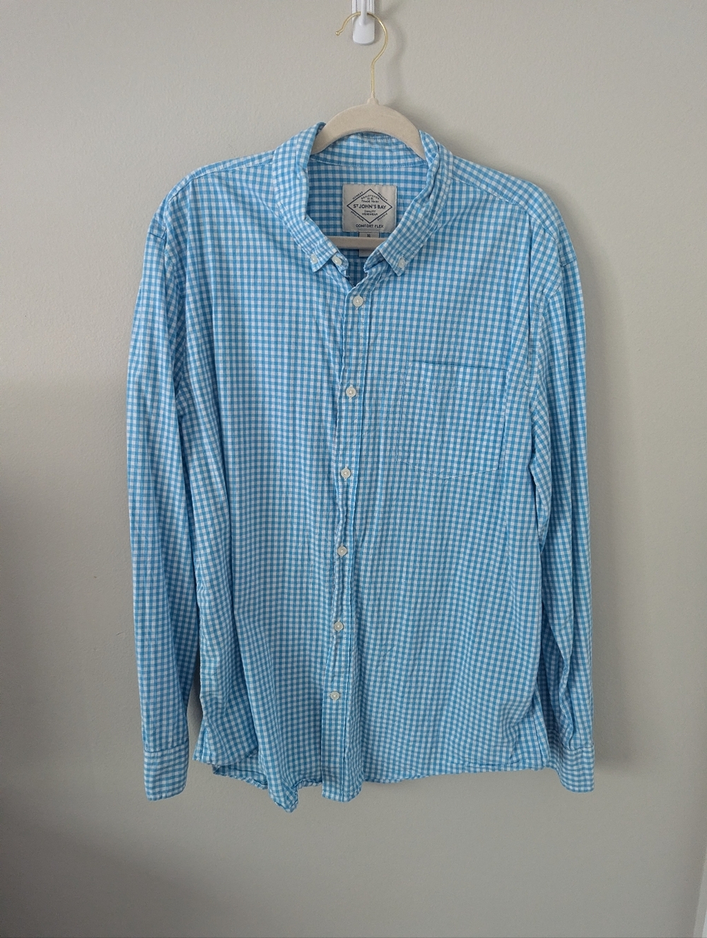 St. John's Bay Light Teal Gingham Button-Down Shirt SZ XL